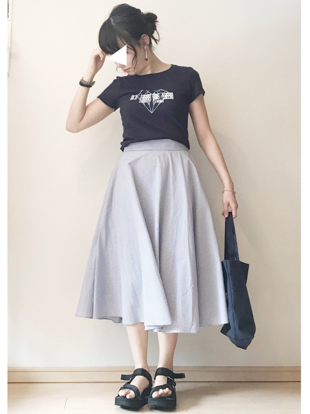 UNIQLO（ユニクロ）の「サーキュラースカート（ストライプ・丈標準73  