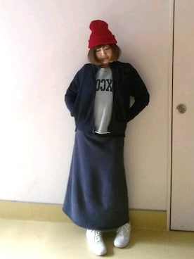 「アイテム（福袋/福箱、レッド系）」を使った、nさん（レディース・157cm）の冬コーディネート