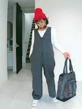 「RED CHOP WORKS（レッドチョップワークス）のアイテム（オールインワン・サロペット）」を使った、nさん（レディース・157cm）の秋コーディネート