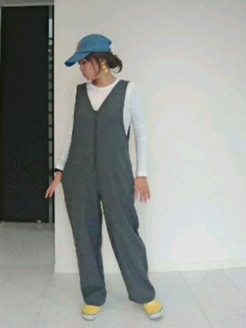 「RED CHOP WORKS（レッドチョップワークス）のアイテム（オールインワン・サロペット）」を使った、nさん（レディース・157cm）の冬コーディネート