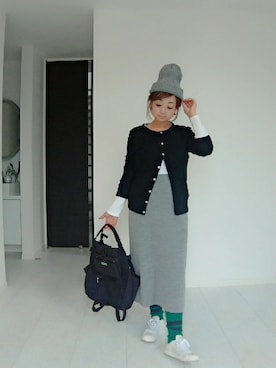 「アイテム（ソックス/靴下、グリーン系）」を使った、nさん（レディース・157cm）の冬コーディネート