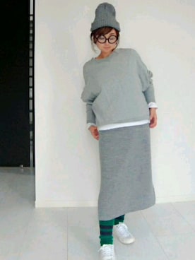 「アイテム（ソックス/靴下、グリーン系）」を使った、nさん（レディース・157cm）の冬コーディネート