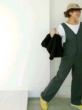 「RED CHOP WORKS（レッドチョップワークス）のアイテム（オールインワン・サロペット）」を使った、nさん（レディース・158cm）の秋コーディネート