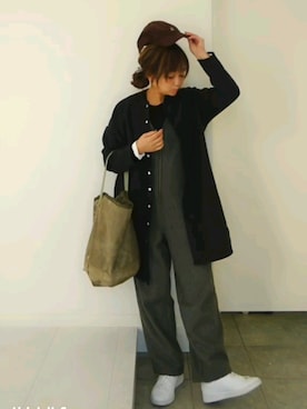 「RED CHOP WORKS（レッドチョップワークス）のアイテム（オールインワン・サロペット）」を使った、nさん（レディース・158cm）の冬コーディネート