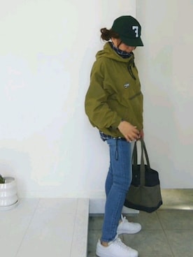 「WOOLRICH（ウールリッチ）のアイテム（ナイロンジャケット）」を使った、nさん（レディース・158cm）の春コーディネート