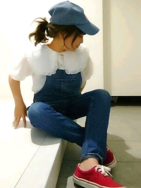 「襟付きトップス」｜「アイテム（キャップ）」を使った、nさん（レディース・158cm）の春コーディネート