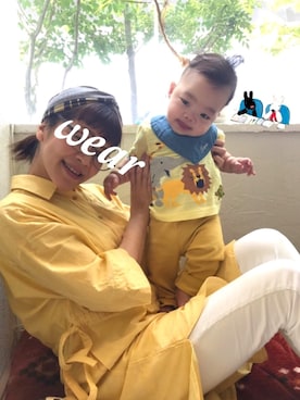 「UNIQLO（ユニクロ）のアイテム（シャツワンピース）」を使った、nohana＊＊＊kent さん（キッズ・61cm）の夏コーディネート