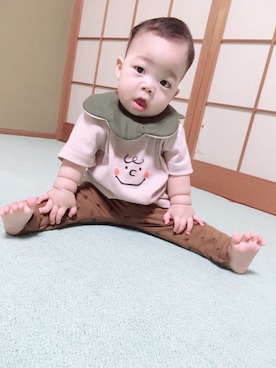 「アイテム（スタイ/よだれかけ、グリーン系）」を使った、nohana＊＊＊kent さん（キッズ・80cm）の夏コーディネート