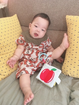 「アイテム（スタイ/よだれかけ、グリーン系）」を使った、nohana＊＊＊kent さん（キッズ・70cm）の夏コーディネート