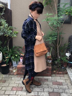 「PLAIN PEOPLE（プレインピープル）のアイテム（シャツワンピース）」を使った、nohana＊＊＊kent さん（レディース・159cm）の冬コーディネート