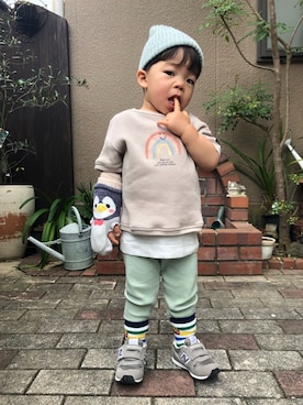 「MIKI HOUSE（ミキハウス）のアイテム（レッグウェア）」を使った、nohana＊＊＊kent さん（キッズ・80cm）の春コーディネート