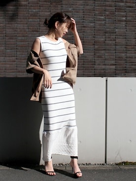 「透かし編みニット」｜NARUMIさん（レディース・161cm）の夏コーディネート