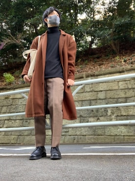 「UNIQLO（ユニクロ）のエクストラファインメリノリブタートルネックセーター（長袖）（ニット/セーター）」を使った、GASHIさん（メンズ・170cm）の冬コーディネート