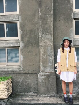 「MUJI Labo（ムジラボ）のアイテム（サンバイザー）」を使った、タンさん（レディース・156cm）の夏コーディネート