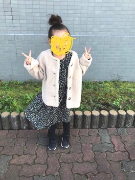 「モコモコカーディガン」｜kayumamaさん（キッズ・110cm）の秋コーディネート
