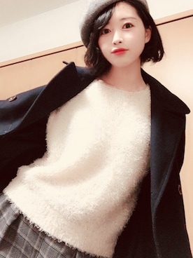 「Honeys（ハニーズ）のアイテム（ピーコート）」を使った、ななさん（レディース・154cm）の冬コーディネート