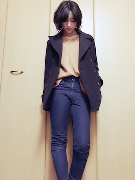 「Honeys（ハニーズ）のアイテム（ピーコート）」を使った、ななさん（レディース・154cm）の冬コーディネート