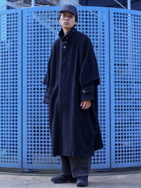 「BASISBROEK（バシスブルック）のアイテム（ステンカラーコート）」を使った、ユースケさん（メンズ・177cm）の秋コーディネート