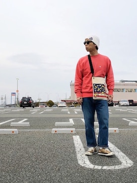 「アイテム（クラッチバッグ、ホワイト系）」を使った、☈ ¥ ⍨⃝⇑さん（メンズ・175cm）の春コーディネート