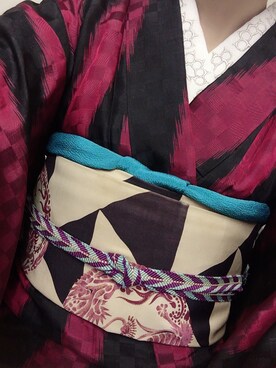 「古着」｜「アイテム（浴衣）」を使った、さとさん（レディース・160cm）の春コーディネート