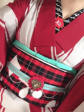 「アイテム（着物、レッド系）」を使った、さとさん（レディース・160cm）の春コーディネート