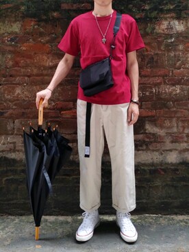 「アイテム（その他シューズ、ホワイト系）」を使った、日翟さん（メンズ・172cm）の夏コーディネート