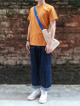 「アイテム（その他シューズ、ホワイト系）」を使った、日翟さん（メンズ・172cm）の夏コーディネート