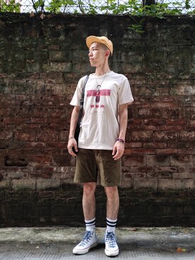 「アイテム（その他シューズ、ホワイト系）」を使った、日翟さん（メンズ・172cm）の夏コーディネート