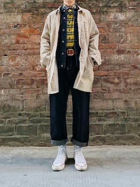 「アイテム（その他シューズ、ホワイト系）」を使った、日翟さん（メンズ・172cm）の冬コーディネート