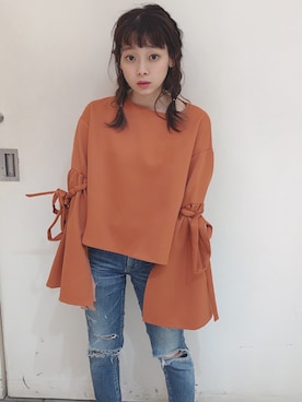 「アイテム（その他トップス、ブラウン系）」を使った、荒井愛花さん（レディース・151cm）の秋コーディネート