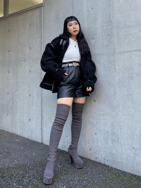 ブーツ グレー系 を使った ニーハイ の人気ファッションコーディネート Wear