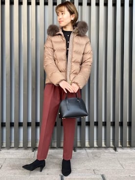 「一押しのアウタースタイル」｜「アイテム（ダウンジャケット/コート）」を使った、momo Kamataさん（レディース・157cm）の冬コーディネート