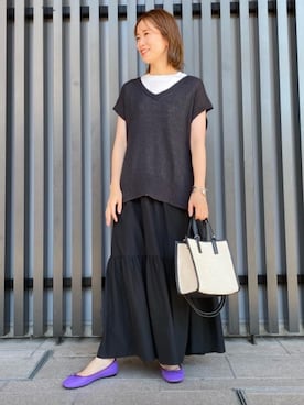 「アイテム（バレエシューズ、パープル系）」を使った、momo Kamataさん（レディース・157cm）の夏コーディネート