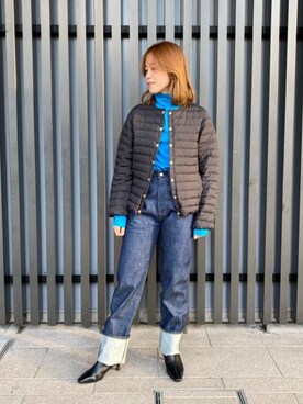 「Tシャツ/カットソー」｜「アイテム（ダッフルコート）」を使った、momo Kamataさん（レディース・157cm）の秋コーディネート