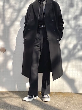 「コート」｜「アイテム（ライダースジャケット）」を使った、ゆーとさん（メンズ・170cm）の冬コーディネート