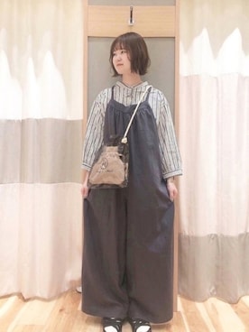 「チャイナシャツ」｜「アイテム（オールインワン・サロペット）」を使った、あやかさん（レディース・153cm）の春コーディネート