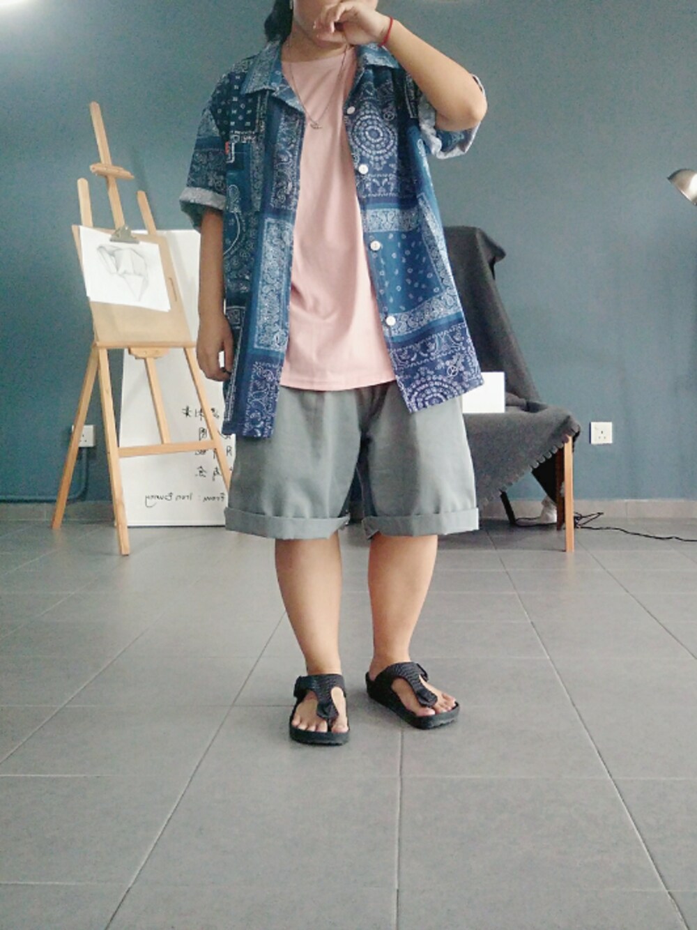 「OVERALLのアイテム（シャツ/ブラウス、ブルー系）」を使った、MEATさん（レディース・141cm）の夏コーディネートの1枚目の写真