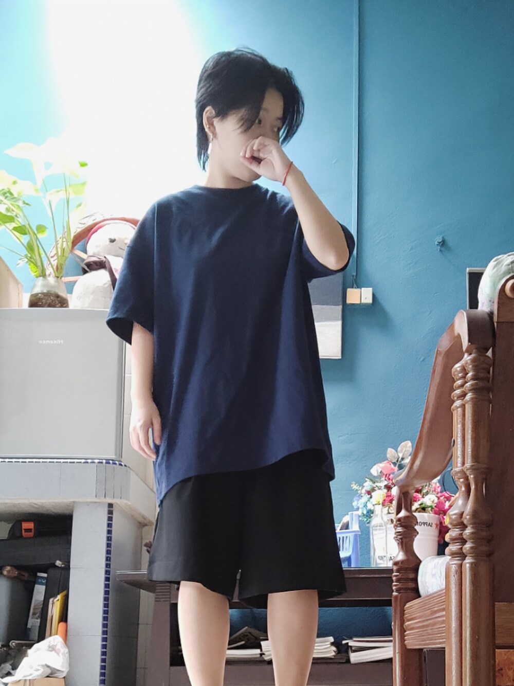 「Bpcallのアイテム（Tシャツ/カットソー、ブルー系）」を使った、MEATさん（レディース・141cm）の夏コーディネートの1枚目の写真
