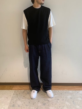 「PUBLIC TOKYO（パブリックトウキョウ）のアイテム（ベスト）」を使った、塚原 寿雄さん（メンズ・181cm）の夏コーディネート