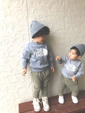 「ザノースフェイス」｜「アイテム（スウェット）」を使った、𓃽ヒカル𓃽さん（キッズ・100cm）の秋コーディネート