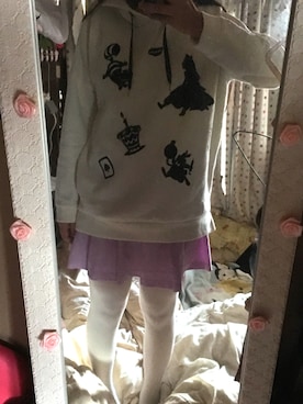 「GU（ジーユー）のアイテム（トップス、ホワイト系）」を使った、もっちちゃんさん（レディース・156cm）の冬コーディネート