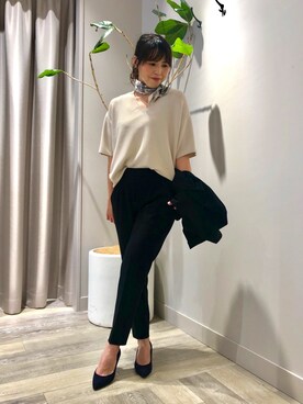 「サマーニット」｜「アイテム（ノーカラージャケット）」を使った、いちえさん（レディース・156cm）の夏コーディネート