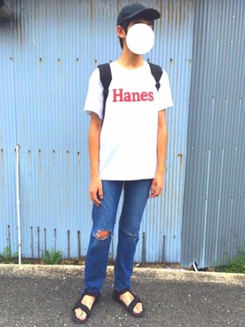 そんさんの「【Hanes】ロゴプリント半袖Tシャツ」を使ったコーディネート