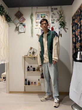 「Bershka（ベルシュカ）のアイテム（ブルゾン、グリーン系）」を使った、Wu さん（メンズ・180cm）の秋コーディネート