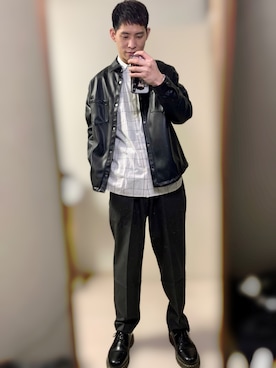 「ZARA（ザラ）のアイテム（シャツ/ブラウス、ブラック系）」を使った、Wu さん（メンズ・180cm）の冬コーディネート