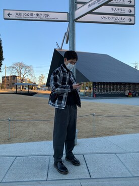 「GU（ジーユー）のアイテム（ジャケット/アウター、ブラック系）」を使った、Wu さん（メンズ・180cm）の春コーディネート