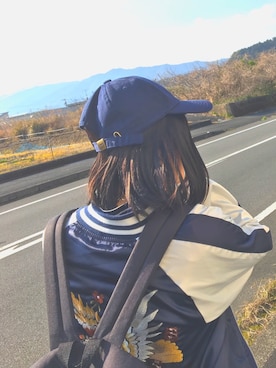 「海」｜「アイテム（スタジャン）」を使った、CHIBIさん（レディース・153cm）の春コーディネート