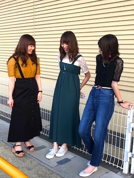 「earth music&ecology（アースミュージックアンドエコロジー）の・バックシャンマキシワンピース ●（ワンピース、グリーン系）」を使った、kotono⑅︎◡̈︎*さん（レディース・150cm）の春コーディネート