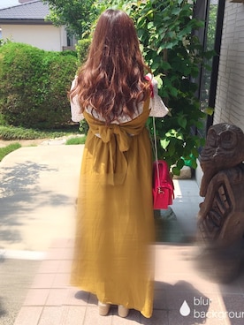 「earth music&ecology（アースミュージックアンドエコロジー）の・バックシャンマキシワンピース ●（ワンピース、イエロー系）」を使った、kotono⑅︎◡̈︎*さん（レディース・150cm）の春コーディネート