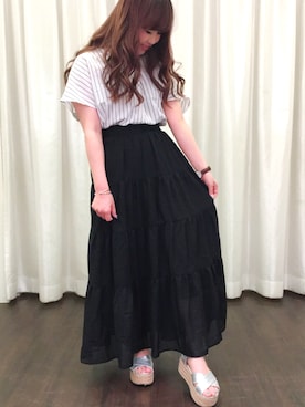 「earth music&ecology（アースミュージックアンドエコロジー）のアイテム（シャツ/ブラウス、ホワイト系）」を使った、kotono⑅︎◡̈︎*さん（レディース・150cm）の夏コーディネート